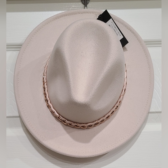 Wool Blend Felt Hat with Ribbon Chain Band. Women; Color is bone - Picture 2 of 6